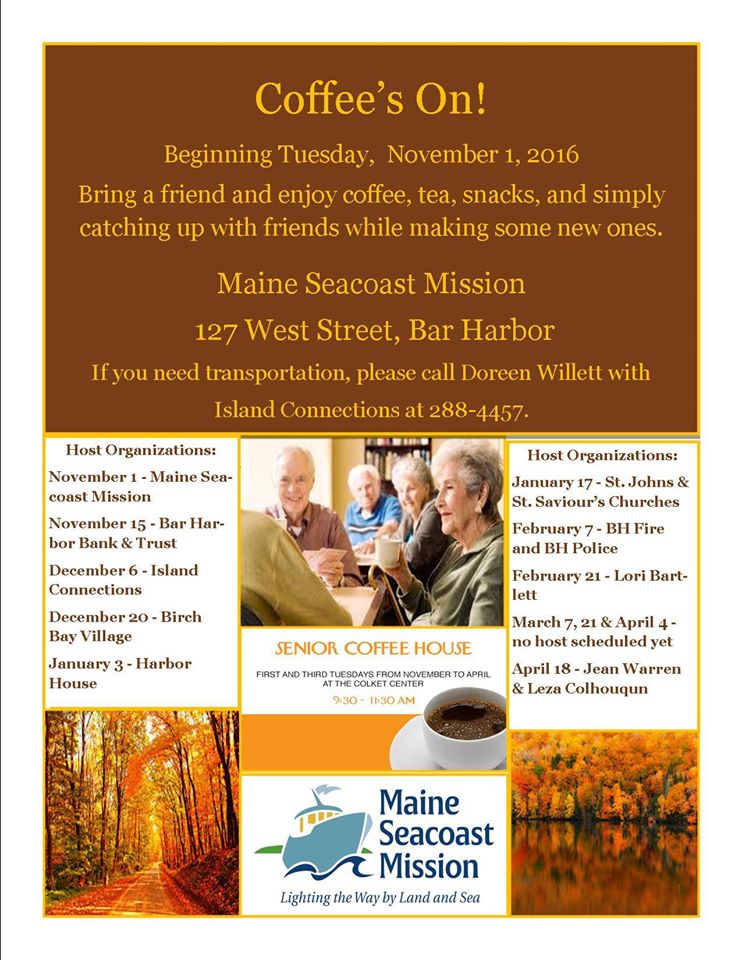 Coffee's On Sessions Start Tuesday, Nov 1, 2016