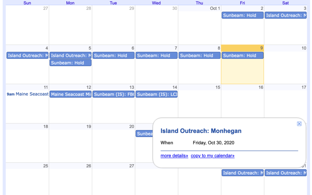 Sunbeam Schedule Calendar Back Online