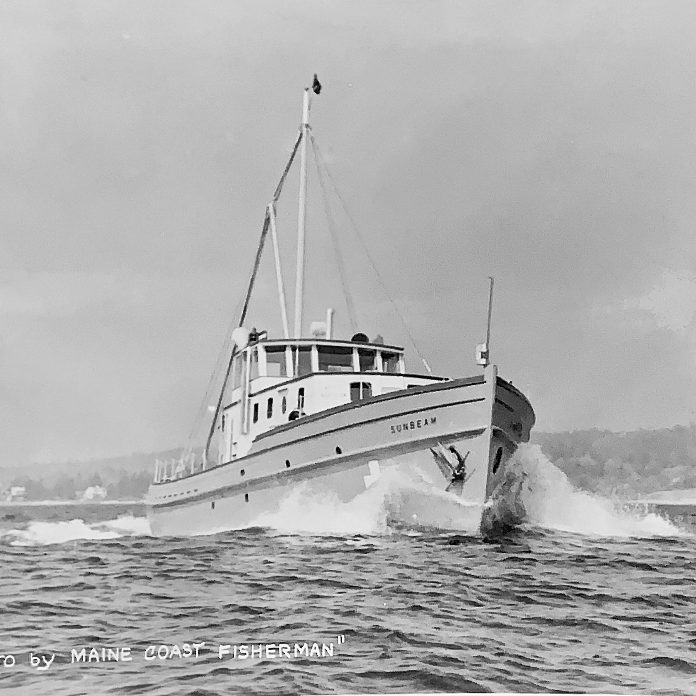 Black and white photo of Sunbeam III cruising through the water