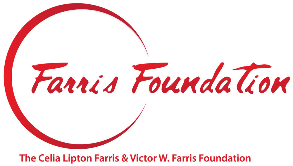 The Celia Lipton Farris and Victor W. Farris Foundation logo in red with a circle around Farris and followed by Foundation