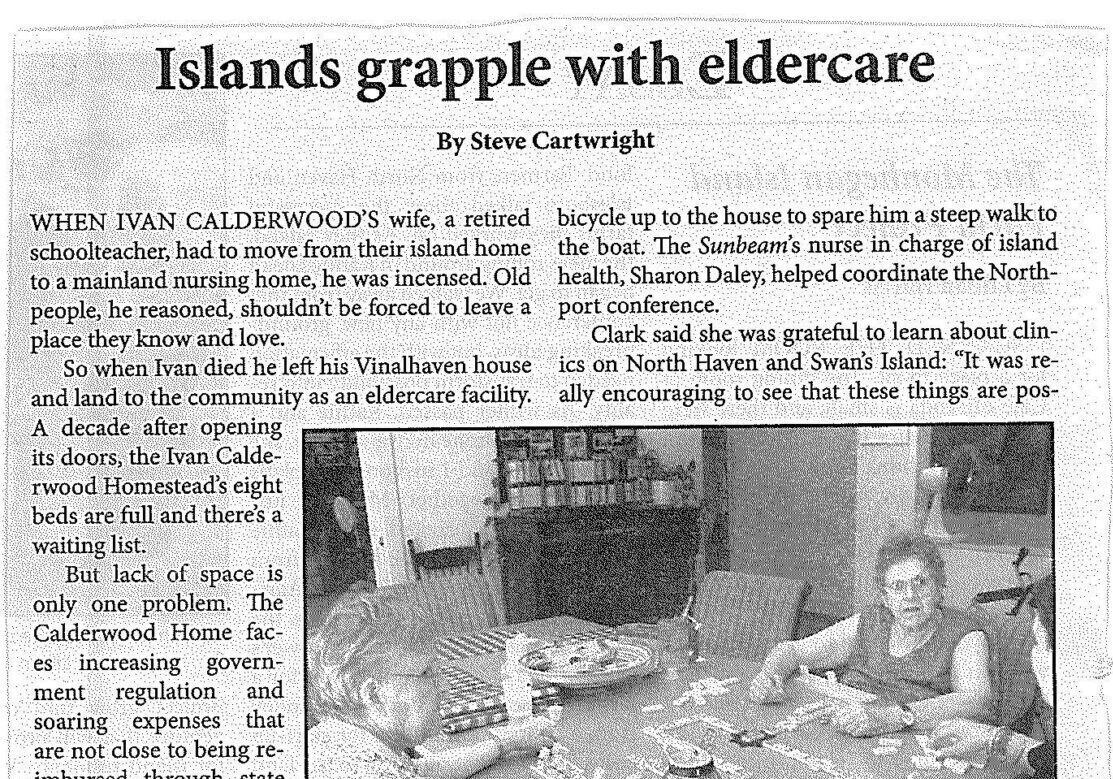 A newspaper article about eldercare