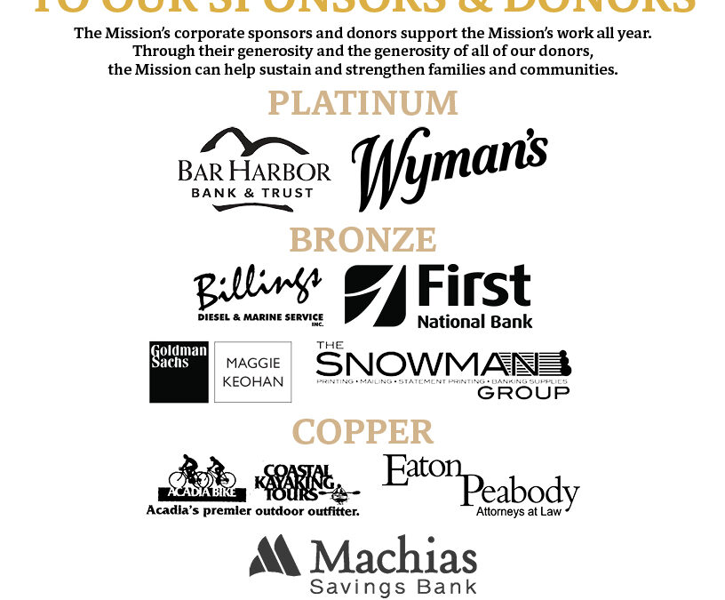 Thank You to the Mission’s Corporate Sponsors and Donors